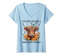 Mujer Cute Highland Cow Totalmente increíble Hoy Cowboy Boots Camiseta Cuello V
