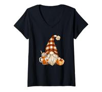 Mujer Cute Holiday GNOME For Thanksgiving with Fall Pumpkin Spice Camiseta Cuello V