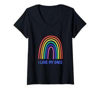 Mujer Cute I Love My Dads Rainbow Family Two Fathers 2 Daddies Camiseta Cuello V