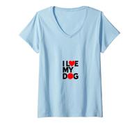 Mujer Cute I Love My Dog Cool for Dog Moms & Dads Fun Nueva novedad Camiseta Cuello V