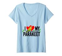 Mujer Cute I Love My Parakeet for Bird Moms Dads Hearts Novedad Camiseta Cuello V