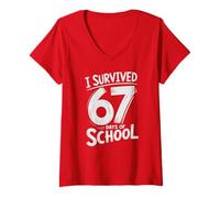 Mujer Cute I SOBREVIVED 67 DÍAS DE Escuela Humor 6 7 Bruh Gen Alpha Z Camiseta Cuello V