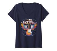 Mujer Cute I Teach ROCKSTARS Maestro Coro Equipo Música Motivar P.E Camiseta Cuello V