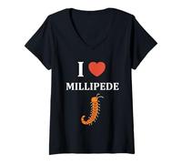 Mujer Cute Insect Centipede Minimalist Simple i Love Millipede Camiseta Cuello V