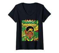 Mujer Cute Jamaican Princess Caribbean Afro Girl Cown Camiseta Cuello V