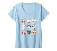Mujer Cute Kawaii Animals Set Chibi Anime Multiple Pet Lover Camiseta Cuello V