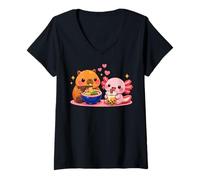 Mujer Cute Kawaii Capybara Ramen Axolotl Boba Kids Boys Girls Camiseta Cuello V