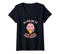 Mujer Cute Kawaii Ice Cream Juego de palabras Cone-quer Your Heart Girls Summer Camiseta Cuello V