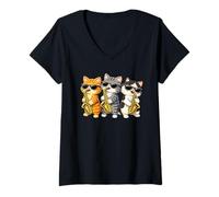 Mujer Cute Kawaii Kitten Saxophone Trio Music Lovers Camiseta Cuello V