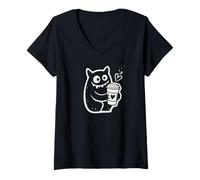 Mujer Cute Kawaii Monster Coffee Lover Latte Espresso Camiseta Cuello V