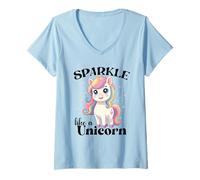 Mujer Cute Kawaii Sparkly Unicorn Pastel Magic Rainbow Fantasy Camiseta Cuello V