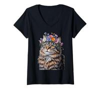 Mujer Cute Kitten Cat Flower Floral Garden Camiseta Cuello V