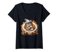Mujer Cute Kitten Fall Accessories For Women and Girls Autumn Cat Camiseta Cuello V