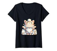 Mujer Cute Kitten Grandpa Gnome For Women And Girls Kawaii Cat Camiseta Cuello V