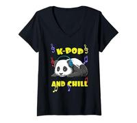Mujer Cute KPOP Music Panda K Pop and Chill Vibes Camiseta Cuello V