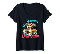 Mujer Cute Life Happens, Dogs Help!, Dog and Puppy Lover Camiseta Cuello V