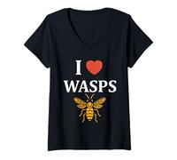 Mujer Cute Little wasp Funny Minimalist Simple i love wasps Camiseta Cuello V