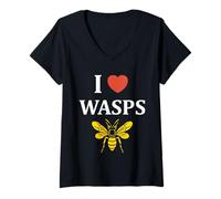 Mujer Cute Little wasp Funny Minimalist Simple i love wasps Camiseta Cuello V