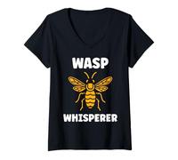 Mujer Cute Little wasp Funny Minimalist Simple Whisperer wasp Camiseta Cuello V