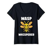Mujer Cute Little wasp Funny Minimalist Simple Whisperer wasp Camiseta Cuello V