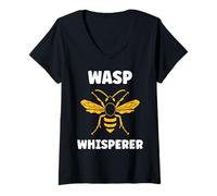 Mujer Cute Little wasp Funny Minimalist Simple Whisperer wasp Camiseta Cuello V