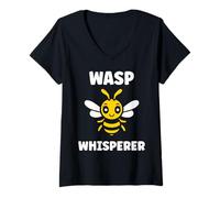 Mujer Cute Little wasp Funny Minimalist Simple Whisperer wasp Camiseta Cuello V