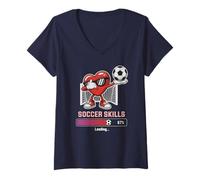 Mujer Cute Love Fútbol Corazón Habilidades Cargando Win Club Tacos Portero Camiseta Cuello V