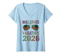 Mujer Cute Maldives Vacation 2026 Viaje Vacaciones Vacaciones Coincidencia Camiseta Cuello V