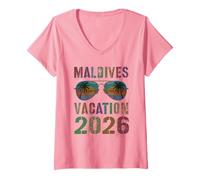 Mujer Cute Maldives Vacation 2026 Viaje Vacaciones Vacaciones Coincidencia Camiseta Cuello V