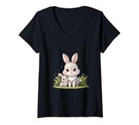 Mujer Cute Mama Baby Bunny Family Kawaii Camiseta Cuello V