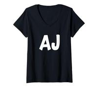 Mujer Cute Modern Comic Style White Font: First Name AJ Camiseta Cuello V