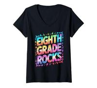 Mujer Cute Octavo Grado Rocks Last Day Cute Pumpkins Teacher Camiseta Cuello V
