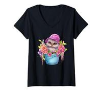 Mujer Cute Owl Graphic For Women and Girls Colorful Spring Flower Camiseta Cuello V