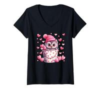 Mujer Cute Owl Love Graphic For Women and Valentine Animal Lovers Camiseta Cuello V