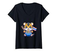 Mujer Cute Pad Thai Tiger Thailand Love Noodle Bowl Camiseta Cuello V