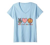 Mujer Cute Peace Love Volleyball Player Colorful Retro Sport Lover Camiseta Cuello V