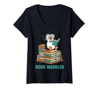 Mujer Cute Penguin Book Waddler Reading Books Camiseta Cuello V