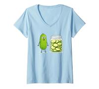 Mujer Cute Pickle and Pickle Jar Visual Joke Camiseta Cuello V