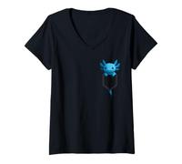 Mujer Cute Pocket Axolotl Kawaii Pet Lovers Blue Axolotl in Pocket Camiseta Cuello V
