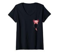 Mujer Cute Pocket Axolotl Kawaii Pet Lovers Pink Axolotl in Pocket Camiseta Cuello V