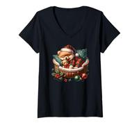 Mujer Cute Pomeranian Puppy For Pom Mom Dog Lover Cozy Christmas Camiseta Cuello V