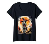 Mujer Cute Poodle Dog Witch Spooky Ghost Halloween Costume Camiseta Cuello V