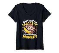 Mujer Cute Primate Sarcastic Humor Banana Animal Fun Camiseta Cuello V