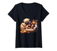 Mujer Cute Pug Graphic For Fall Women Men Autumn Vibes Cozy Season Camiseta Cuello V