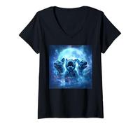 Mujer Cute Pugs Howling to The Moon Halloween 90s Gen Y Style Camiseta Cuello V