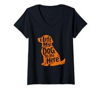 Mujer Cute Puppy Lover Humor Left My Dog Funny At Home Wagging Camiseta Cuello V