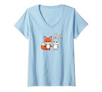 Mujer Cute Rabbit Fox Forest Friends Kids Camiseta Cuello V