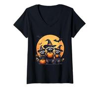 Mujer Cute Raccoons Witch Spooky Ghost Halloween Matching Family Camiseta Cuello V