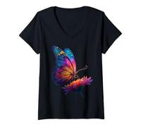 Mujer Cute Rainbow Butterfly Insects Lovers Flores Camiseta Cuello V