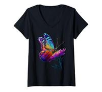 Mujer Cute Rainbow Butterfly Insects Lovers Flores Camiseta Cuello V